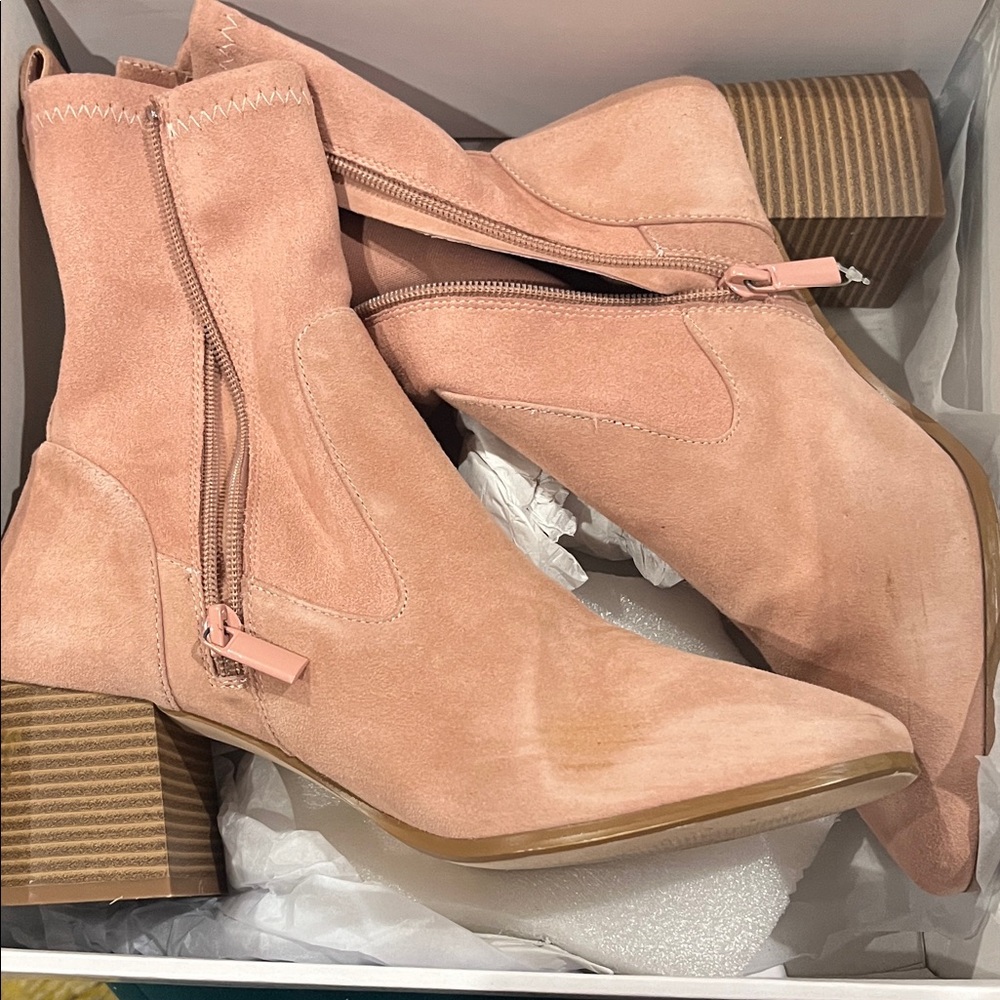 Blush Suede Heeled Boots